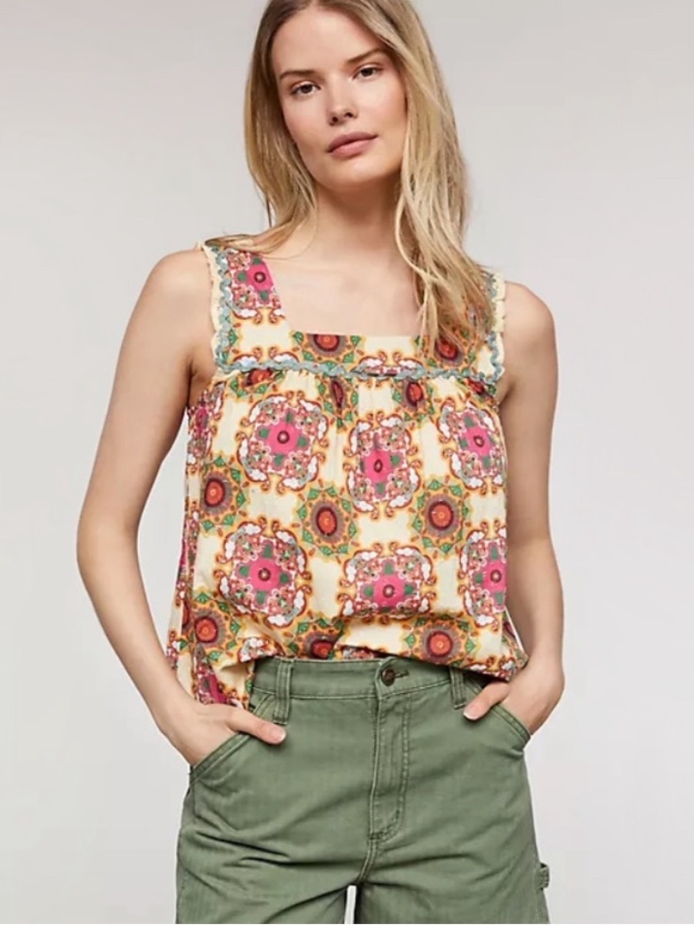 Anthropologie | Let Me Be Printed Ruffle Tank, Size S